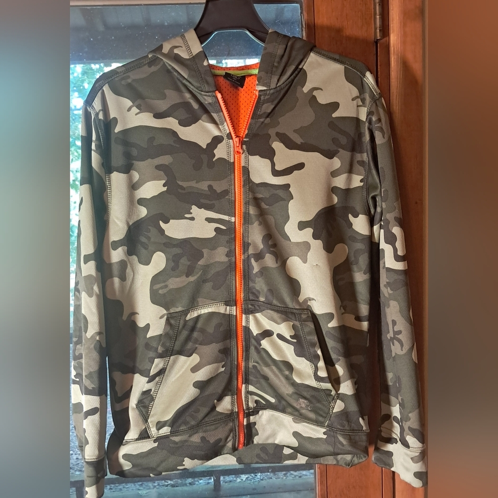 Youth Camo Zip-Up Hoodie with Orange Accents